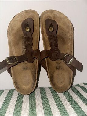 Birkenstock Brown Braided Toe-Post Sandals with Buckle